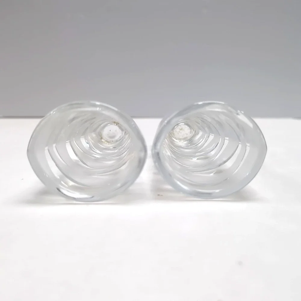 Pair JG Durand Art Deco Clear/Satin Frosted Candlesticks‎ for Taper Candles